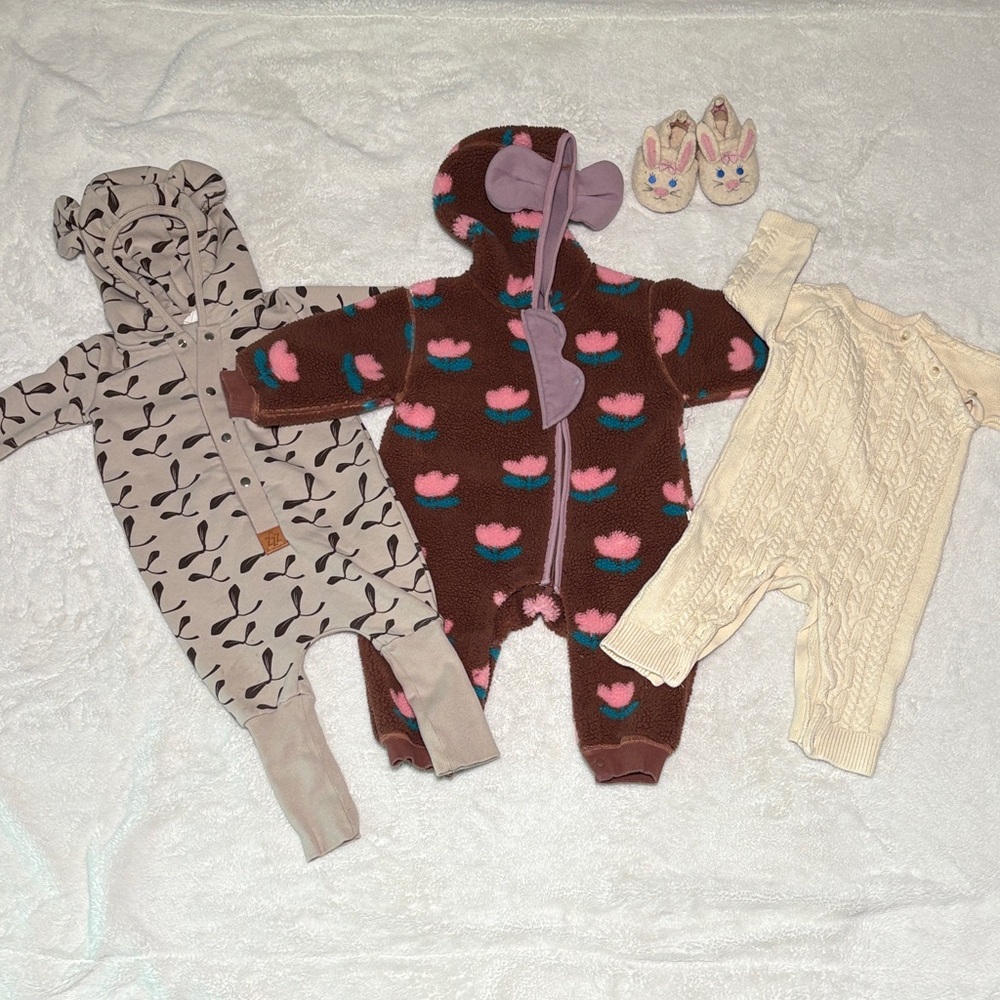 4-Piece Baby Cozy Romper Bundle | Fleece & Knit Winter Outfits